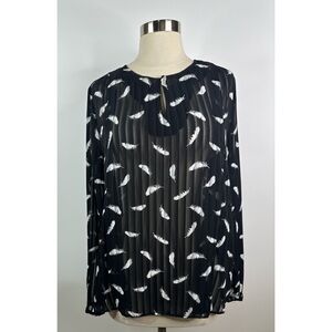 The Limited Black and White Pleated long sleeve semi sheer top